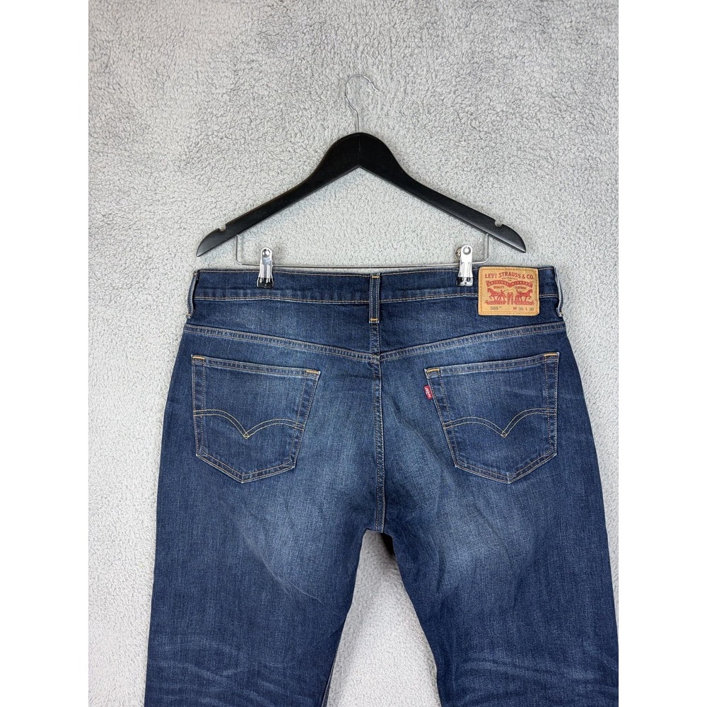 Levis 569 Jeans Mens 36x30 Blue Medium Wash Relaxed Straight Stretch Denim